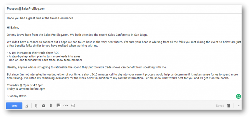 Cold Lead: Trade Show Follow-Up Email Script